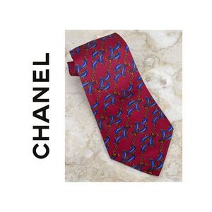 CHANEL Dolphin Pattern 100% Silk Tie Multi-Colour Authentic Luxury